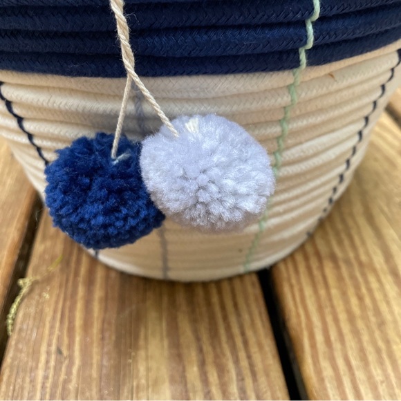 Pillowfort Cream & Navy Woven Cord PomPom Baskets 7” Diameter SET of 3 - Picture 5 of 9